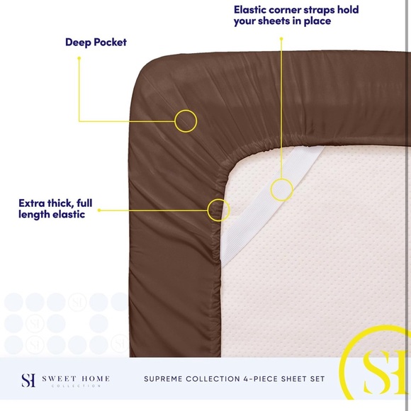 Twin Sheets - Breathable Luxury Sheets with Full Elastic Sheet Set, Twin, Brown - Picture 5 of 6